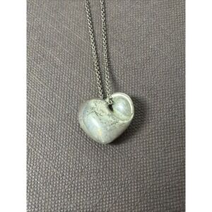 Tiffany & Co Solid Sterling Silver Puff Heart Charm Pendant Necklace 925‎ Patina